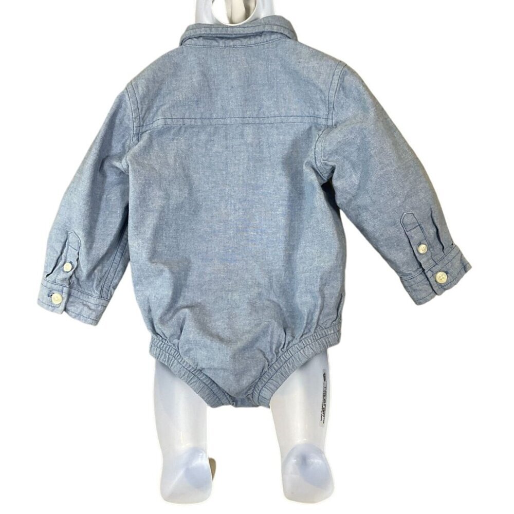 Baby Gap Long Sleeve Chambray Button-Down Bodysuit 12-18 Mos Embroidered Bear - Picture 4 of 9